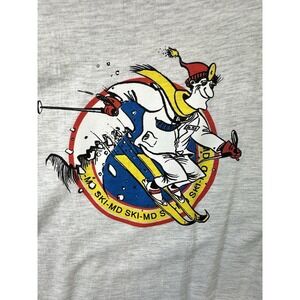 Vintage SKI-MD Single Stitch T Shirt Mens Large Gray S/S Hanes Made In USA 90's